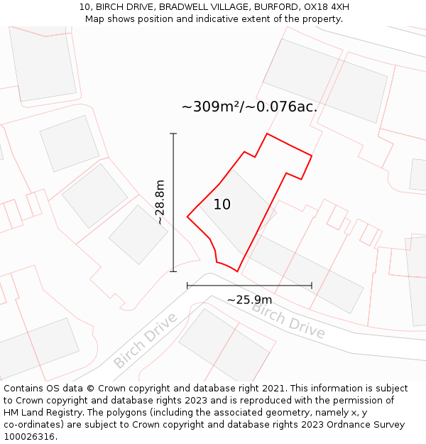 10, BIRCH DRIVE, BRADWELL VILLAGE, BURFORD, OX18 4XH: Plot and title map