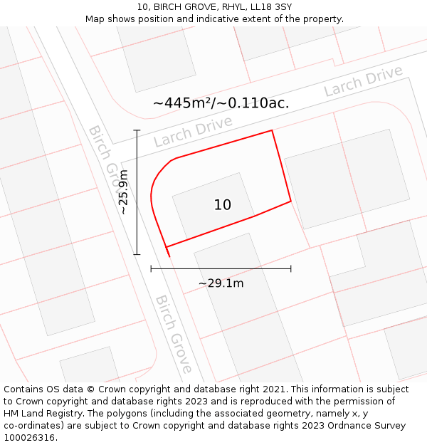 10, BIRCH GROVE, RHYL, LL18 3SY: Plot and title map