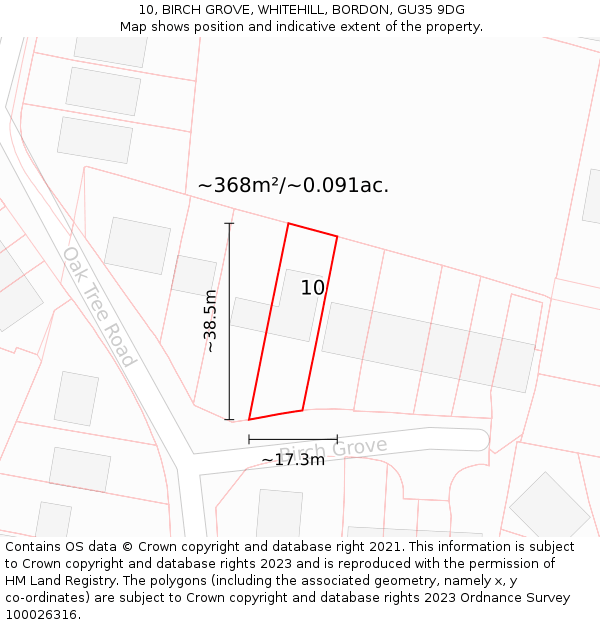 10, BIRCH GROVE, WHITEHILL, BORDON, GU35 9DG: Plot and title map