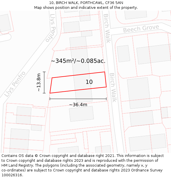 10, BIRCH WALK, PORTHCAWL, CF36 5AN: Plot and title map