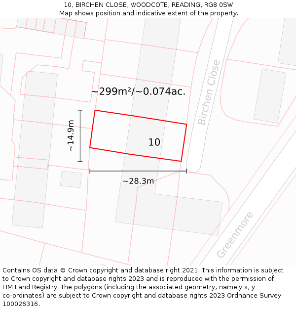 10, BIRCHEN CLOSE, WOODCOTE, READING, RG8 0SW: Plot and title map