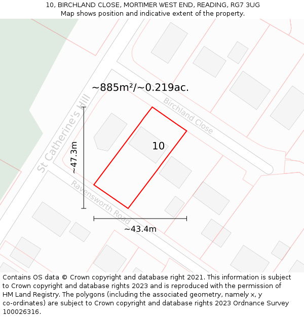 10, BIRCHLAND CLOSE, MORTIMER WEST END, READING, RG7 3UG: Plot and title map