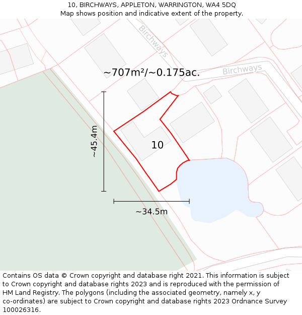 10, BIRCHWAYS, APPLETON, WARRINGTON, WA4 5DQ: Plot and title map