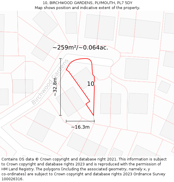10, BIRCHWOOD GARDENS, PLYMOUTH, PL7 5DY: Plot and title map