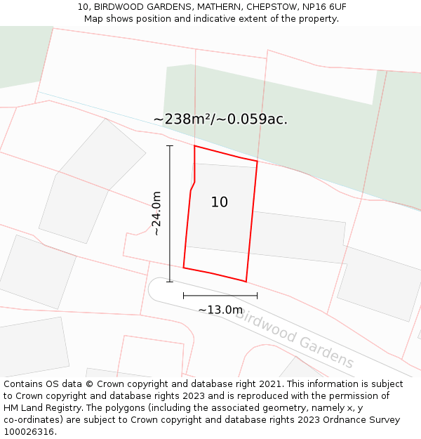 10, BIRDWOOD GARDENS, MATHERN, CHEPSTOW, NP16 6UF: Plot and title map