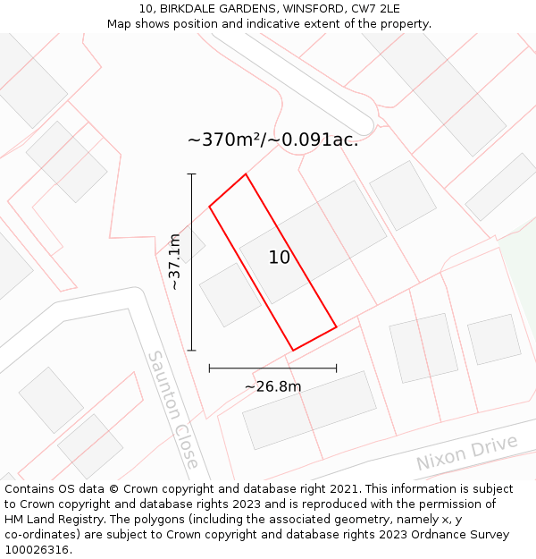 10, BIRKDALE GARDENS, WINSFORD, CW7 2LE: Plot and title map
