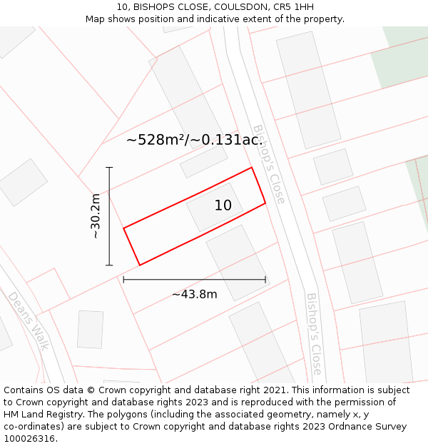 10, BISHOPS CLOSE, COULSDON, CR5 1HH: Plot and title map