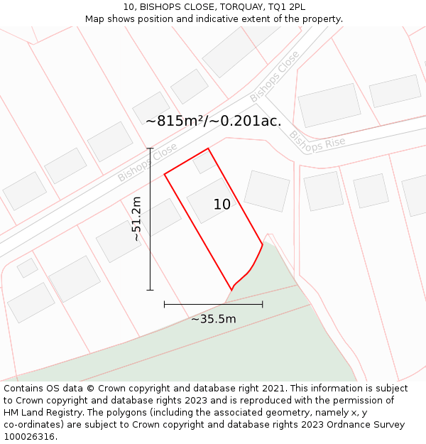 10, BISHOPS CLOSE, TORQUAY, TQ1 2PL: Plot and title map