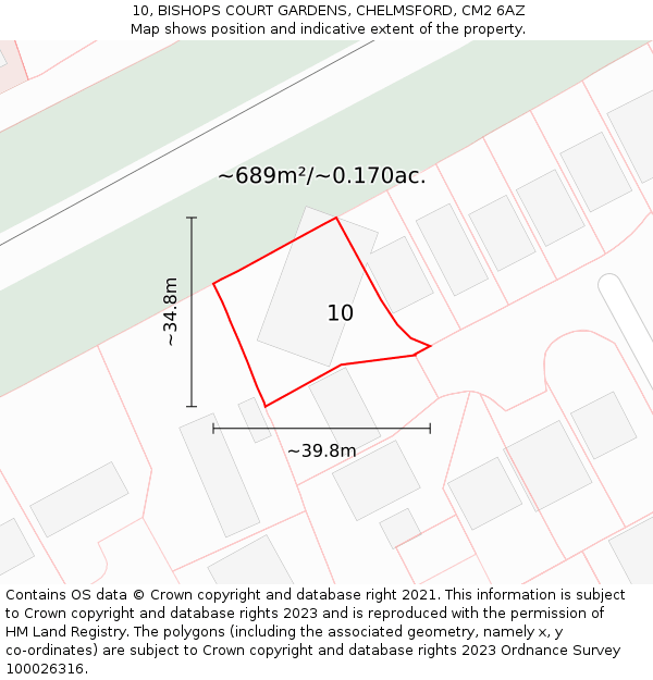 10, BISHOPS COURT GARDENS, CHELMSFORD, CM2 6AZ: Plot and title map