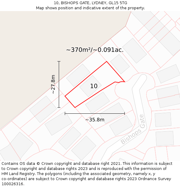 10, BISHOPS GATE, LYDNEY, GL15 5TG: Plot and title map