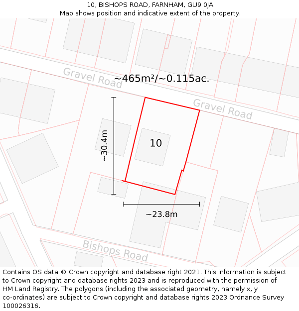 10, BISHOPS ROAD, FARNHAM, GU9 0JA: Plot and title map