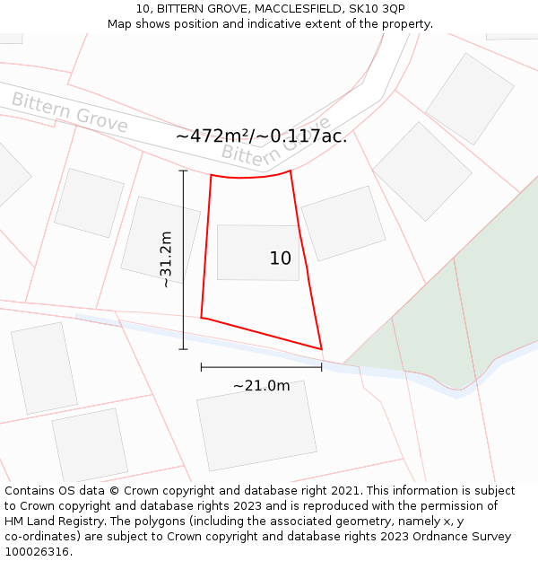 10, BITTERN GROVE, MACCLESFIELD, SK10 3QP: Plot and title map