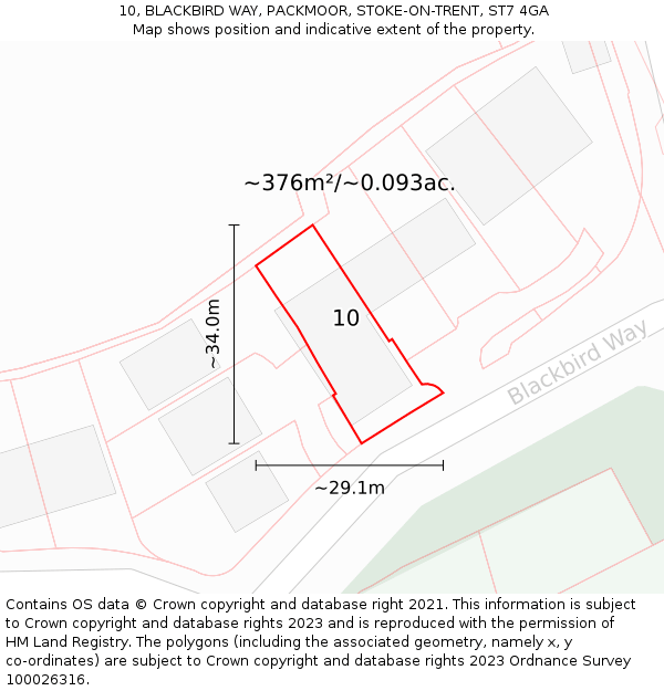 10, BLACKBIRD WAY, PACKMOOR, STOKE-ON-TRENT, ST7 4GA: Plot and title map