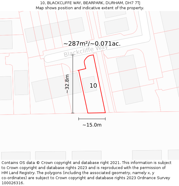 10, BLACKCLIFFE WAY, BEARPARK, DURHAM, DH7 7TJ: Plot and title map