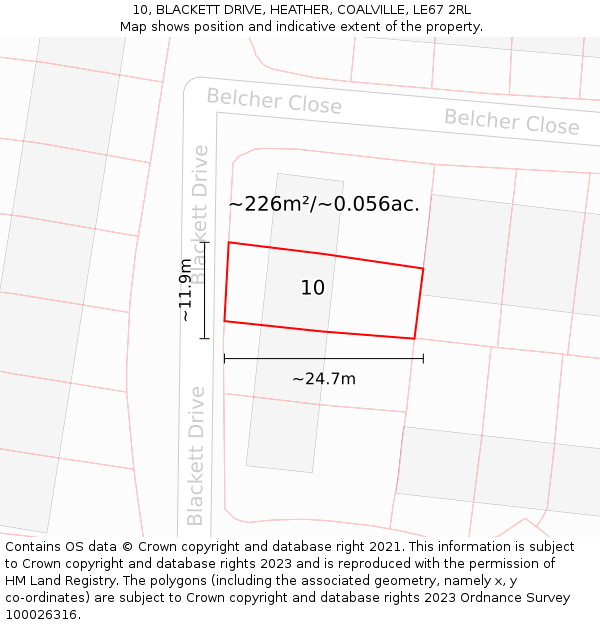 10, BLACKETT DRIVE, HEATHER, COALVILLE, LE67 2RL: Plot and title map