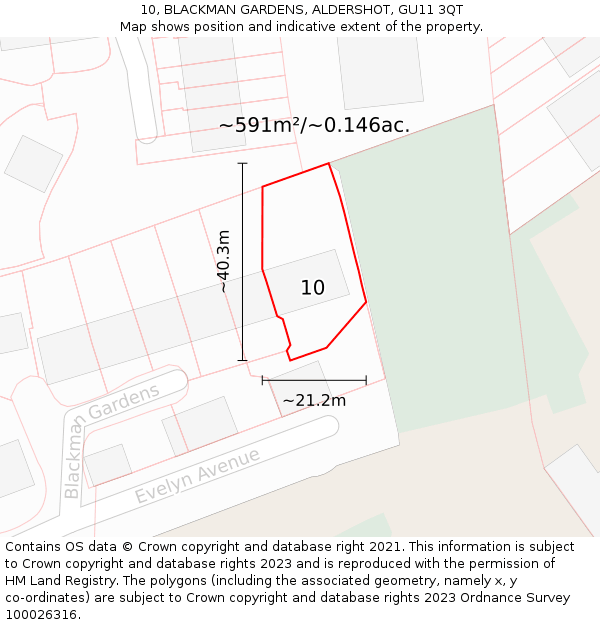 10, BLACKMAN GARDENS, ALDERSHOT, GU11 3QT: Plot and title map