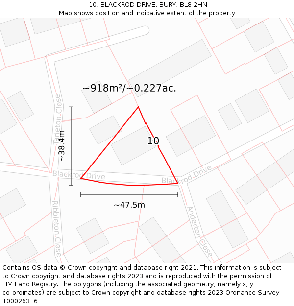 10, BLACKROD DRIVE, BURY, BL8 2HN: Plot and title map