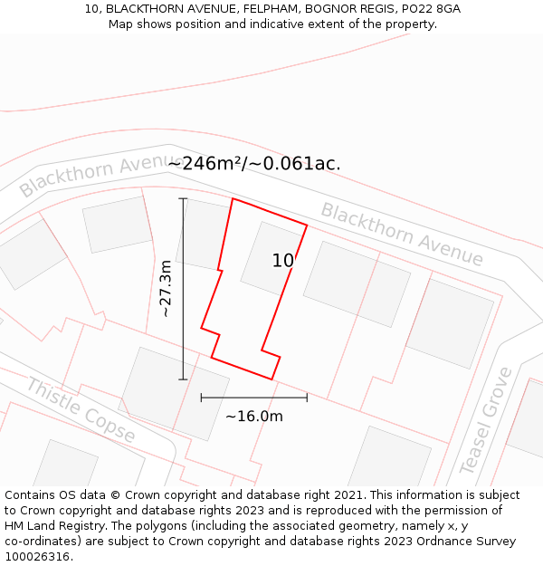 10, BLACKTHORN AVENUE, FELPHAM, BOGNOR REGIS, PO22 8GA: Plot and title map