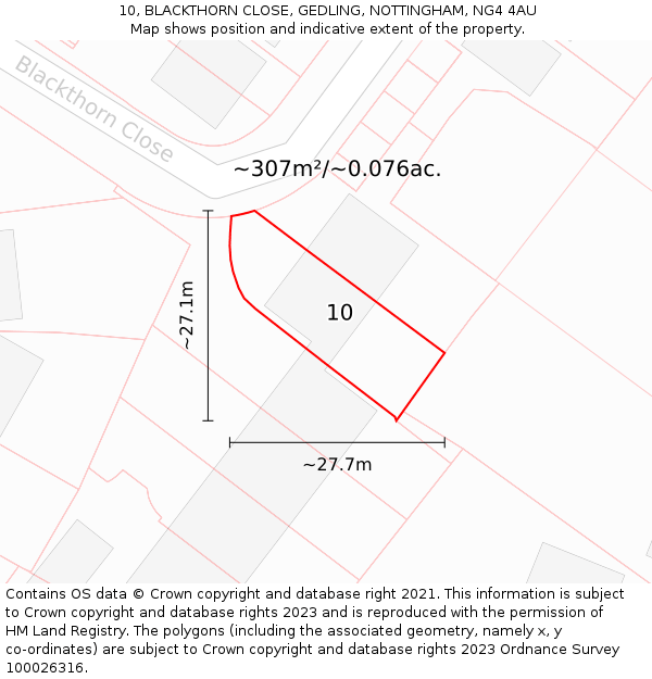 10, BLACKTHORN CLOSE, GEDLING, NOTTINGHAM, NG4 4AU: Plot and title map