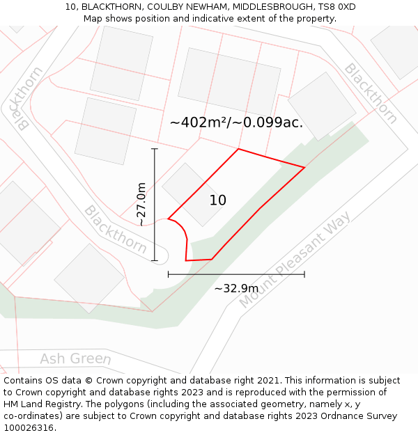 10, BLACKTHORN, COULBY NEWHAM, MIDDLESBROUGH, TS8 0XD: Plot and title map