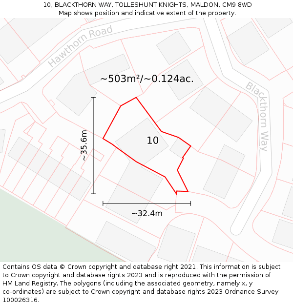 10, BLACKTHORN WAY, TOLLESHUNT KNIGHTS, MALDON, CM9 8WD: Plot and title map