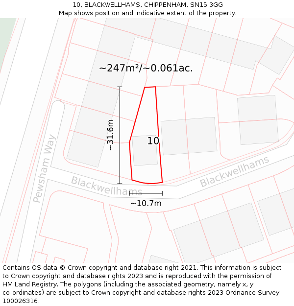 10, BLACKWELLHAMS, CHIPPENHAM, SN15 3GG: Plot and title map