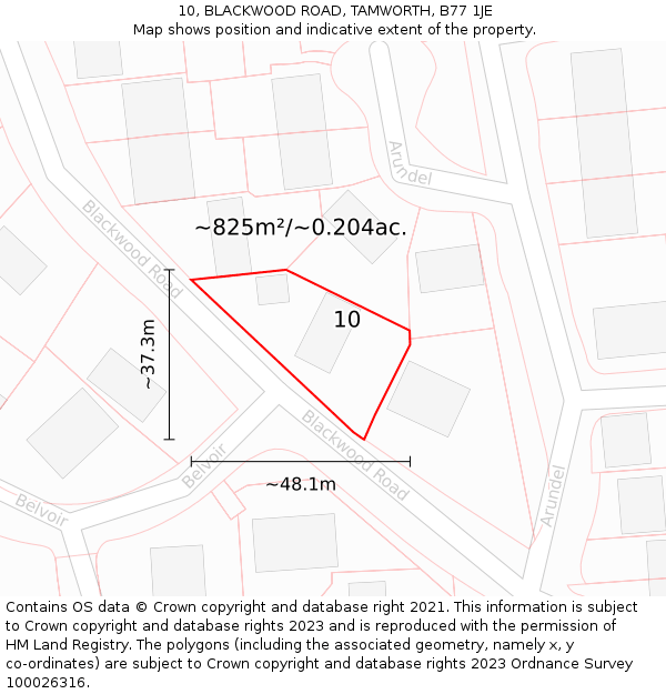 10, BLACKWOOD ROAD, TAMWORTH, B77 1JE: Plot and title map