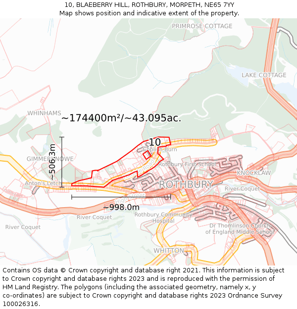 10, BLAEBERRY HILL, ROTHBURY, MORPETH, NE65 7YY: Plot and title map
