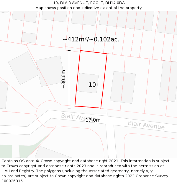 10, BLAIR AVENUE, POOLE, BH14 0DA: Plot and title map