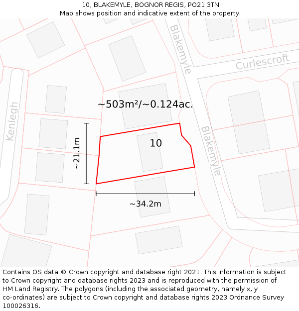 10, BLAKEMYLE, BOGNOR REGIS, PO21 3TN: Plot and title map