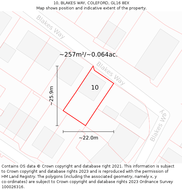 10, BLAKES WAY, COLEFORD, GL16 8EX: Plot and title map