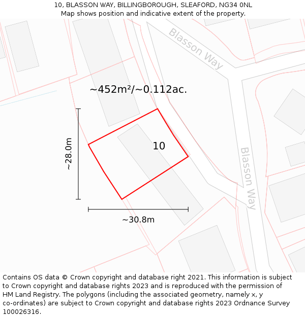 10, BLASSON WAY, BILLINGBOROUGH, SLEAFORD, NG34 0NL: Plot and title map