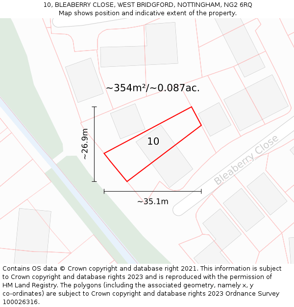 10, BLEABERRY CLOSE, WEST BRIDGFORD, NOTTINGHAM, NG2 6RQ: Plot and title map