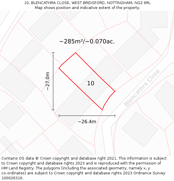 10, BLENCATHRA CLOSE, WEST BRIDGFORD, NOTTINGHAM, NG2 6RL: Plot and title map