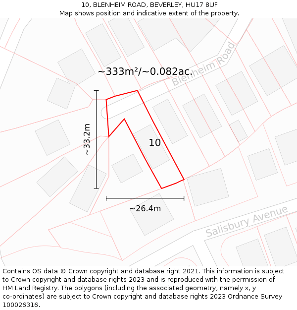 10, BLENHEIM ROAD, BEVERLEY, HU17 8UF: Plot and title map