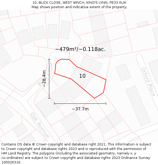 10, BLICK CLOSE, WEST WINCH, KING'S LYNN, PE33 0UA: Plot and title map