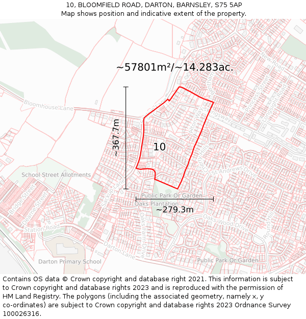 10, BLOOMFIELD ROAD, DARTON, BARNSLEY, S75 5AP: Plot and title map