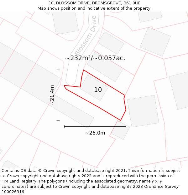 10, BLOSSOM DRIVE, BROMSGROVE, B61 0UF: Plot and title map