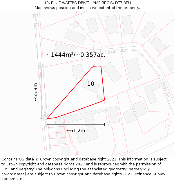 10, BLUE WATERS DRIVE, LYME REGIS, DT7 3EU: Plot and title map