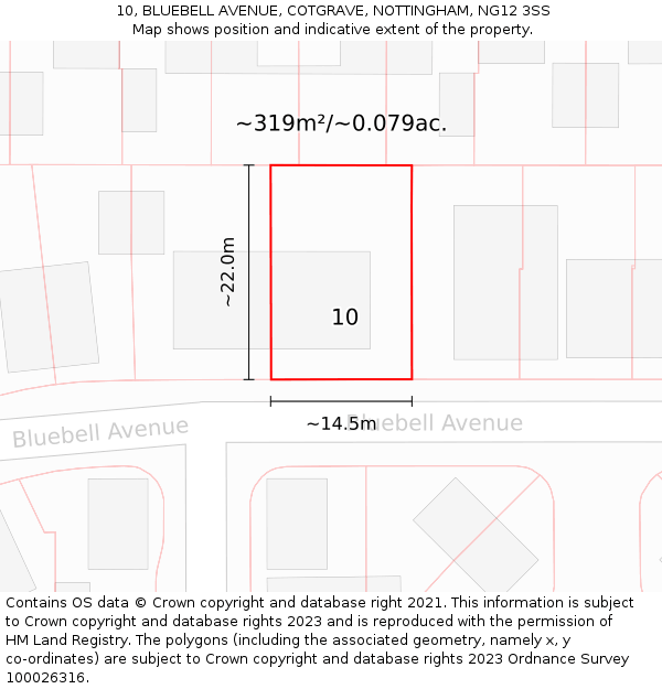 10, BLUEBELL AVENUE, COTGRAVE, NOTTINGHAM, NG12 3SS: Plot and title map