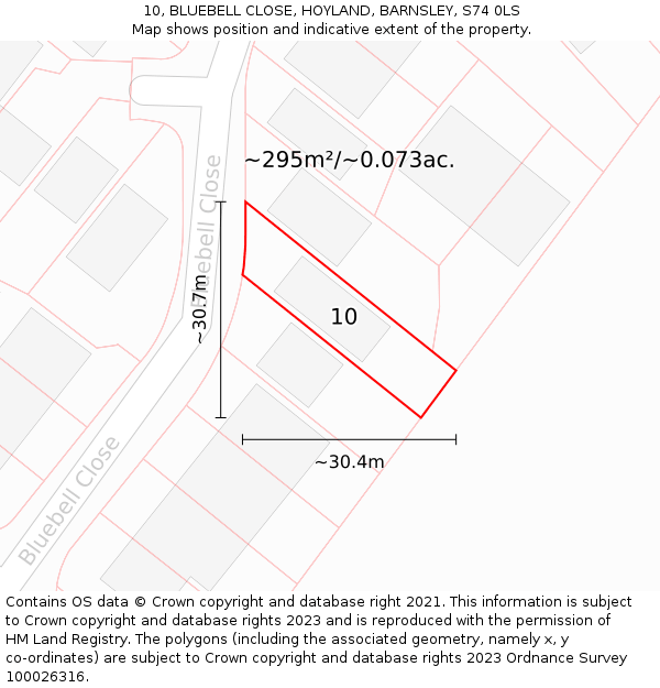 10, BLUEBELL CLOSE, HOYLAND, BARNSLEY, S74 0LS: Plot and title map