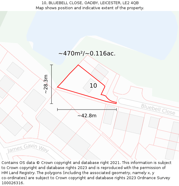 10, BLUEBELL CLOSE, OADBY, LEICESTER, LE2 4QB: Plot and title map