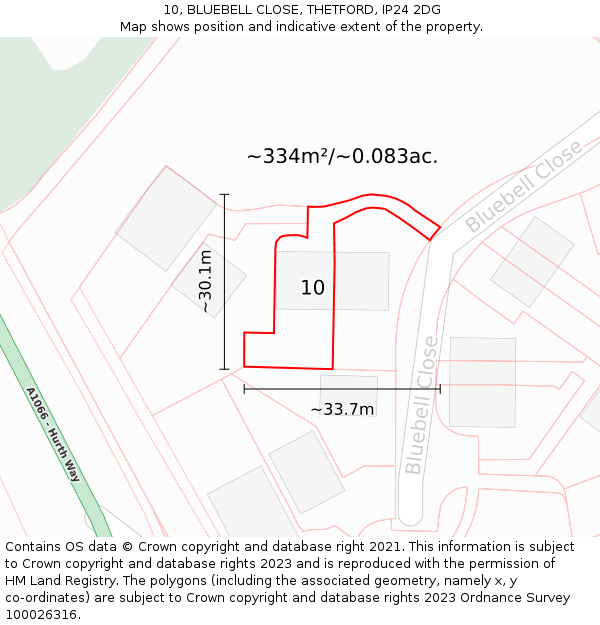 10, BLUEBELL CLOSE, THETFORD, IP24 2DG: Plot and title map