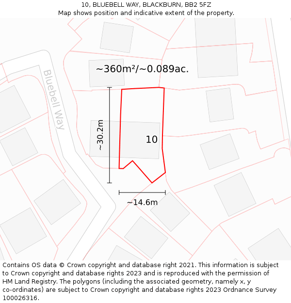 10, BLUEBELL WAY, BLACKBURN, BB2 5FZ: Plot and title map