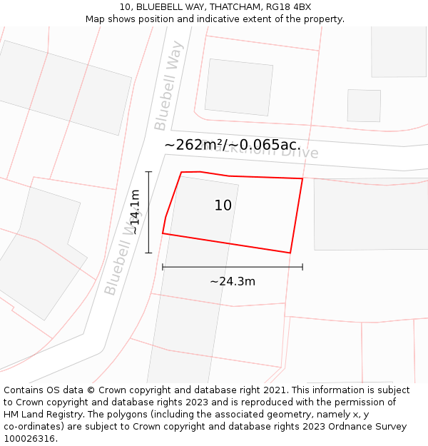 10, BLUEBELL WAY, THATCHAM, RG18 4BX: Plot and title map