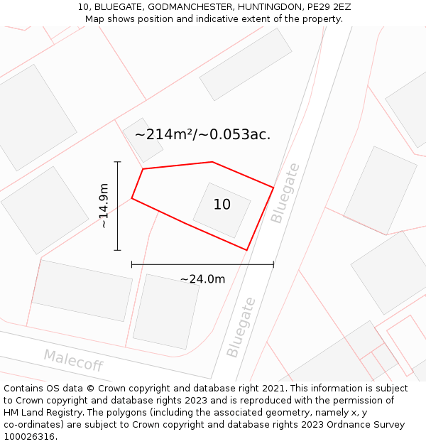 10, BLUEGATE, GODMANCHESTER, HUNTINGDON, PE29 2EZ: Plot and title map