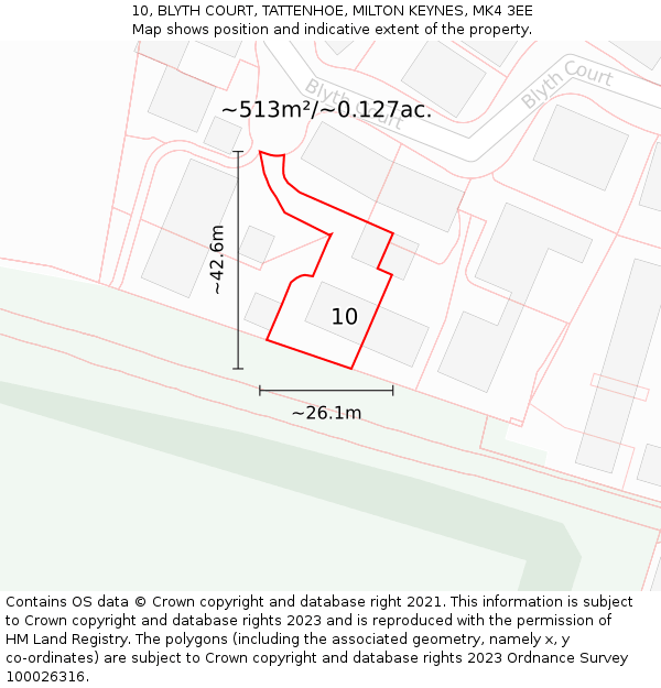 10, BLYTH COURT, TATTENHOE, MILTON KEYNES, MK4 3EE: Plot and title map