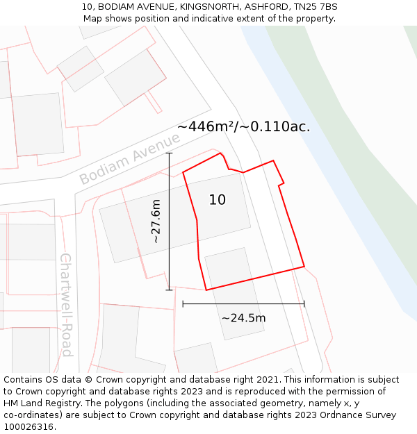 10, BODIAM AVENUE, KINGSNORTH, ASHFORD, TN25 7BS: Plot and title map