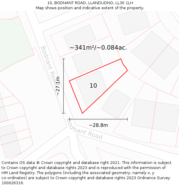 10, BODNANT ROAD, LLANDUDNO, LL30 1LH: Plot and title map