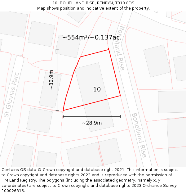 10, BOHELLAND RISE, PENRYN, TR10 8DS: Plot and title map